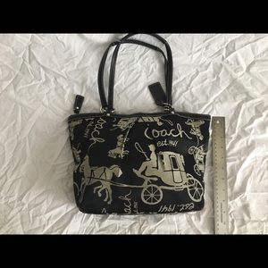 Large black fabric coach purse